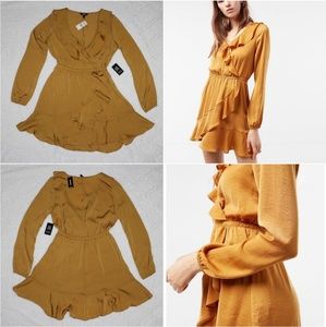 Express Mustard Yellow Short Dress Long Sleeves